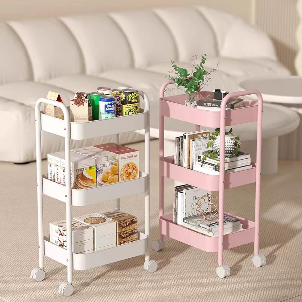 Book Cart Rolling - Carrello di Stoccaggio a 3 Ripiani