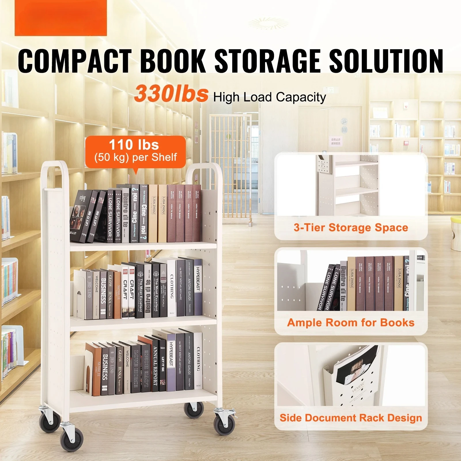 Carrello per libri da bibliote - Book Cart Rolling recensione e prezzo